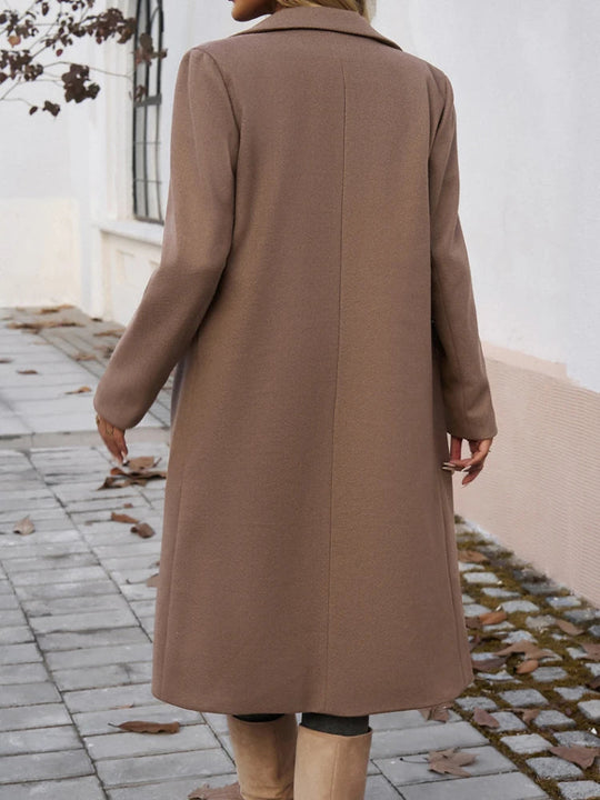EB | Damen Eleganter Langer Trenchcoat mit Reverskragen und Einfachen Knöpfen