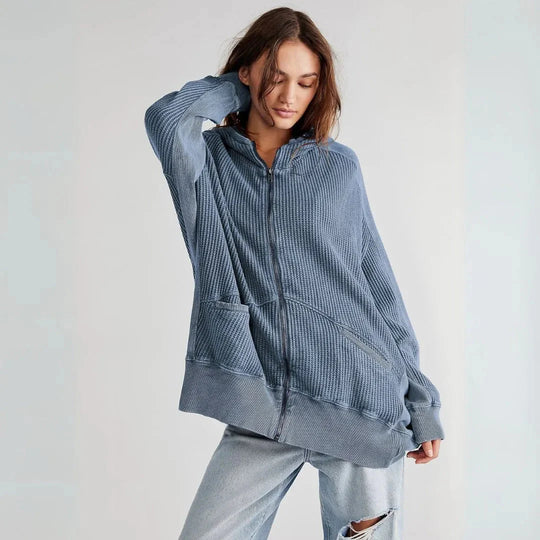 EB | Übergroße Waffel-Strick Zip-Hoodie