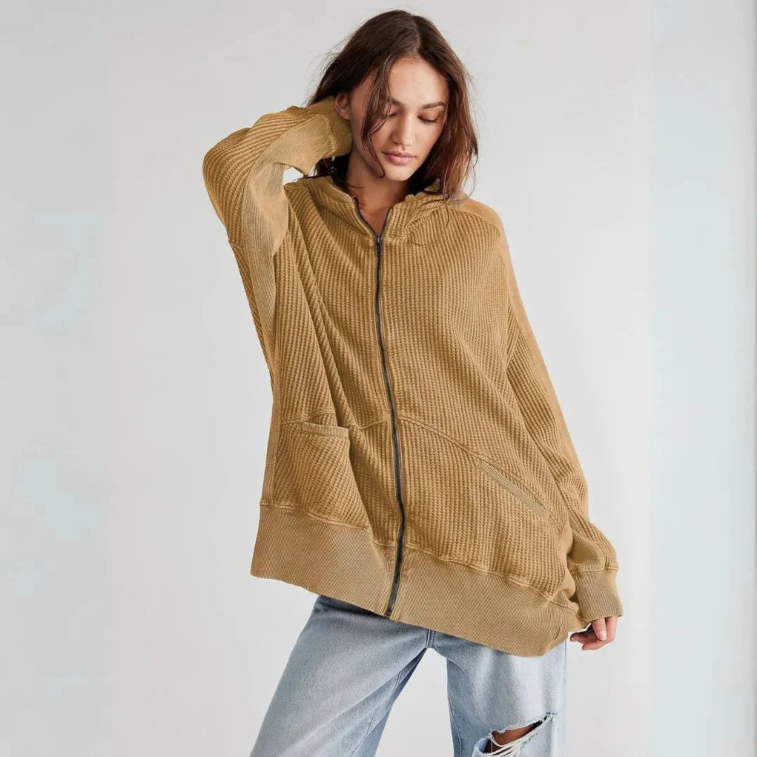 EB | Übergroße Waffel-Strick Zip-Hoodie