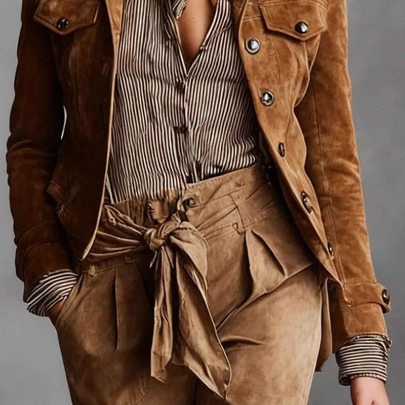 EB | Wildleder Knopf-Jacke mit Kurzem Schnitt