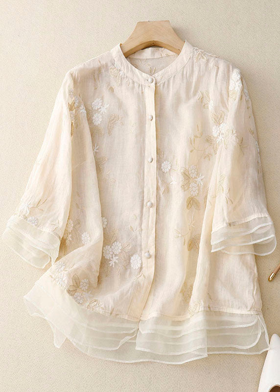 EB | Bestickte Baumwoll Leinen Bluse