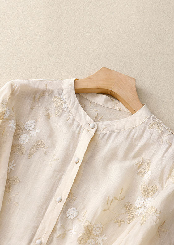 EB | Bestickte Baumwoll Leinen Bluse