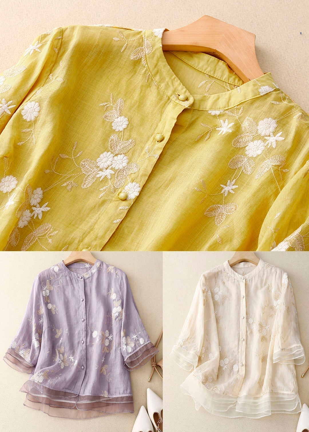 EB | Bestickte Baumwoll Leinen Bluse