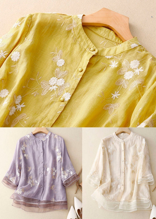 EB | Bestickte Baumwoll Leinen Bluse