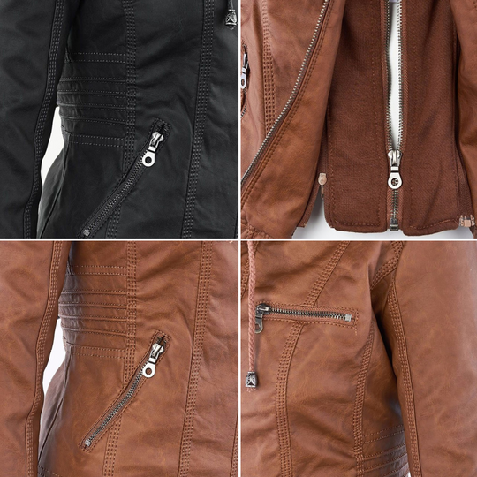 Wetterfester Damen Faux Lederjacke mit Kapuze