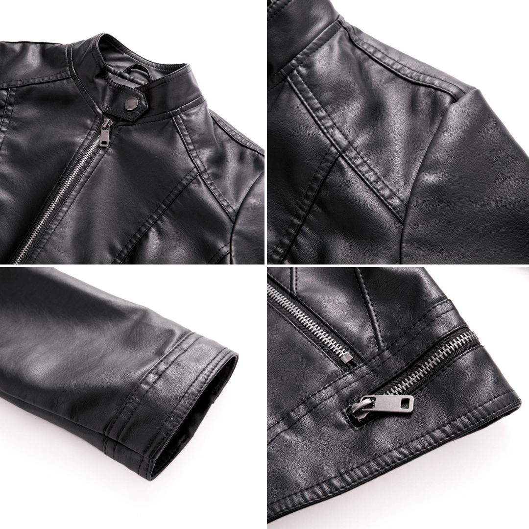 EB | Lederjacke - Biker-Stil - Reißverschluss - Stehkragen - Slim Fit