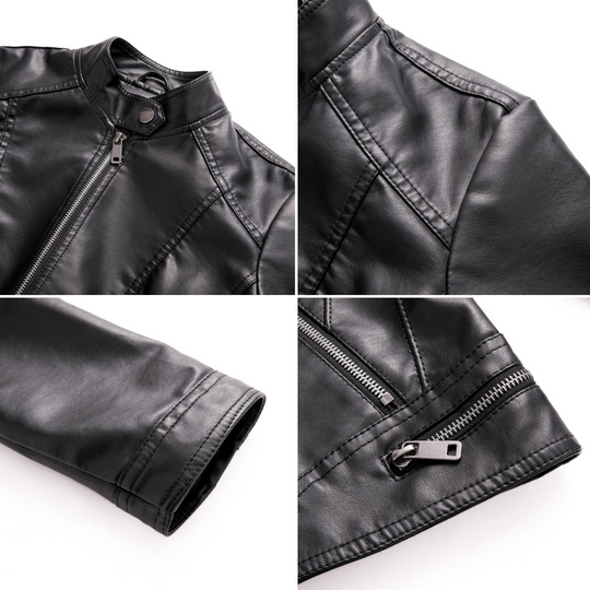 EB | Lederjacke - Biker-Stil - Reißverschluss - Stehkragen - Slim Fit