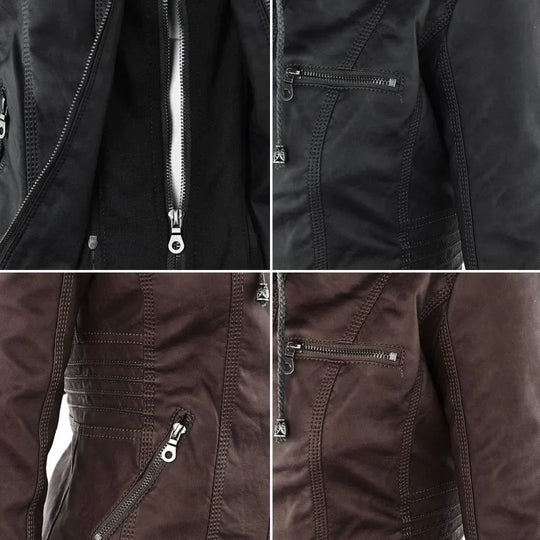 EB | Elegantes Motorradjacke mit Kapuze Aus Hochwertigem Leder