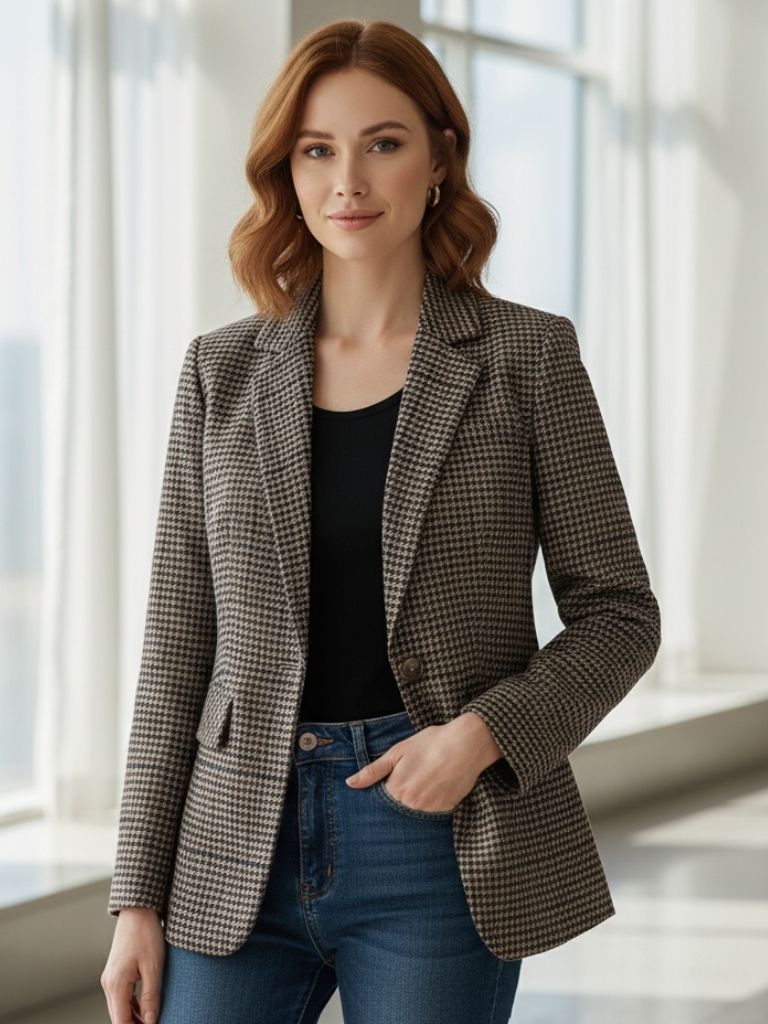 EB | Damen Blazer Jacke mit Kariert, Chic und Bequem