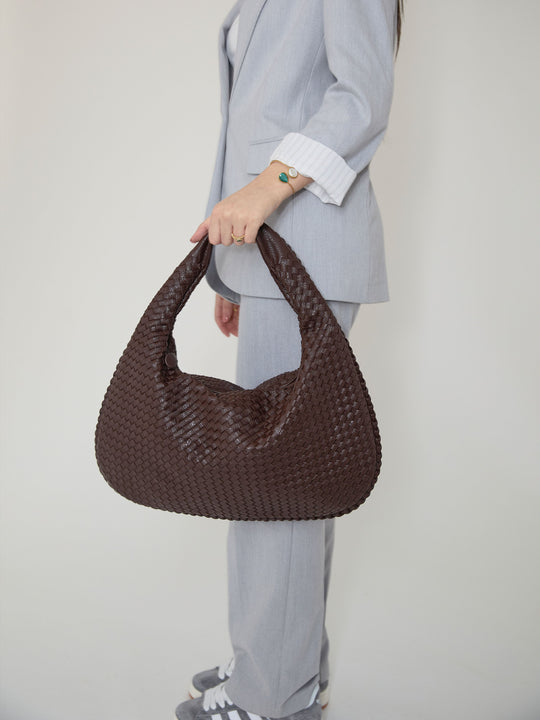 EB | Kaffee Damenhandtasche Mit Geflochtenem Stilvollen Design