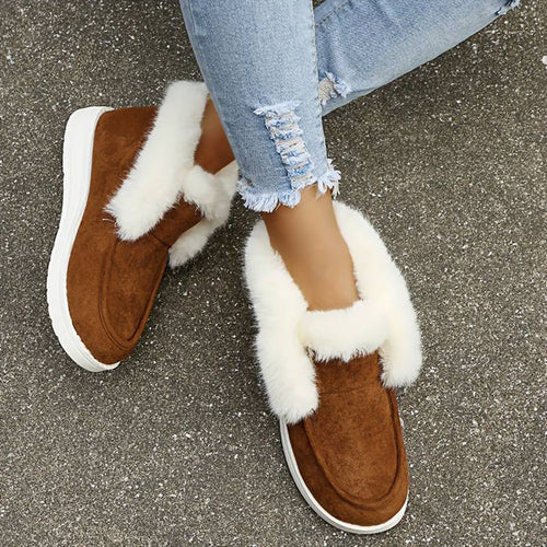 EB | Winter Flach Schuh Dick-Sohlige Samt Slipper Schnee Stiefel