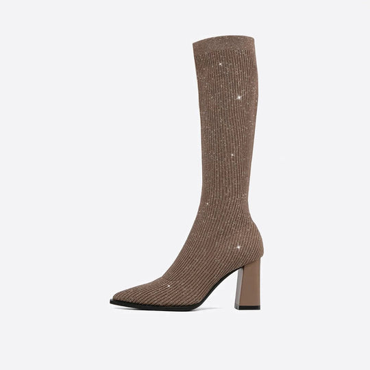 Knielange Stiefel mit Spitze und Absatz EB