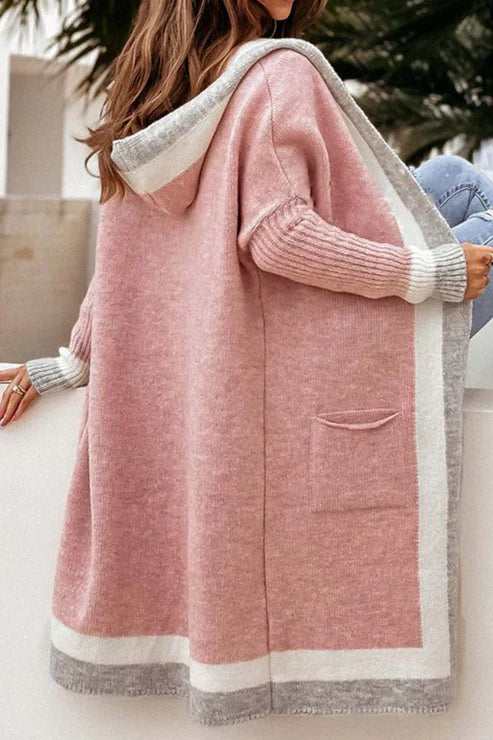 EB | Langer Cardigan Offene Front Weiches Strick Rippbündchen mit Taschen