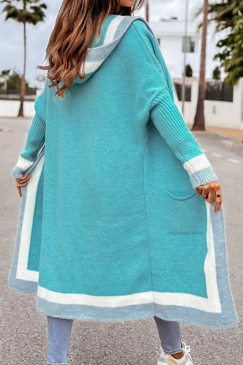 EB | Langer Cardigan Offene Front Weiches Strick Rippbündchen mit Taschen