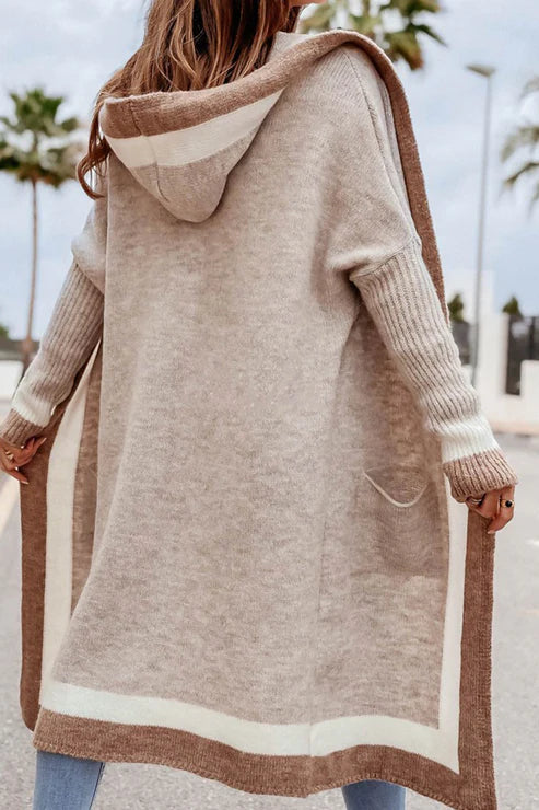 EB | Langer Cardigan Offene Front Weiches Strick Rippbündchen mit Taschen