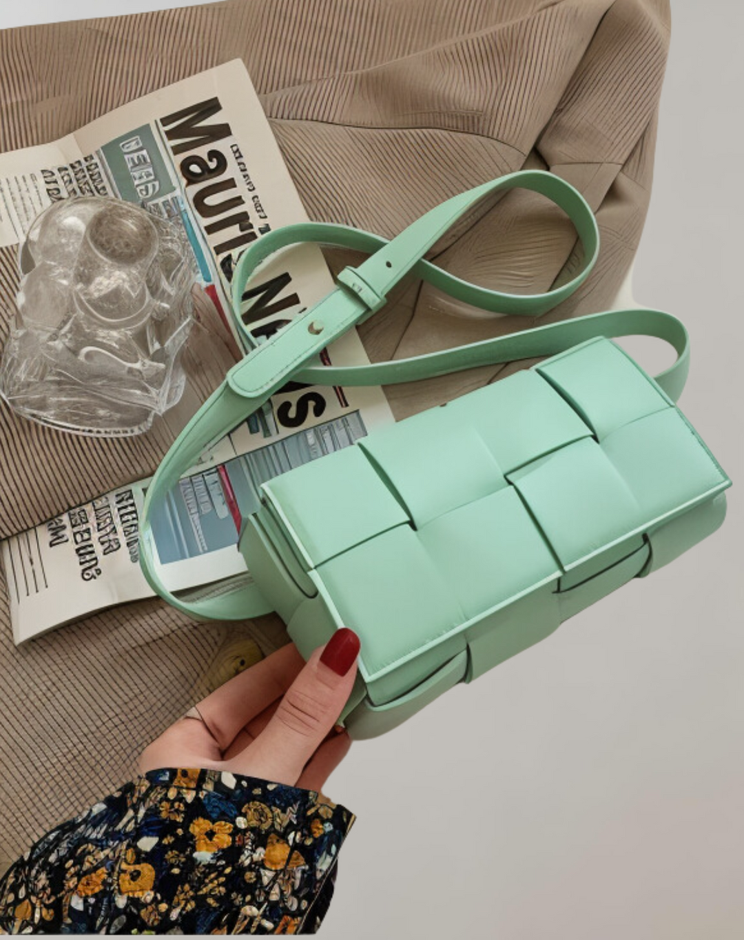 EB | Geblockte Umhängetasche Vegan Leder Damen Geflochtene Tasche Frauen