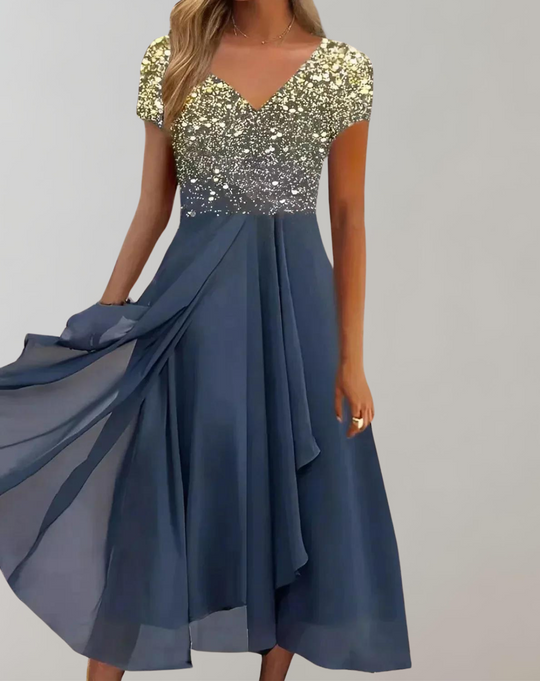 EB | Kleid mit Leuchtenden Blumen Abendkleid für Damen Glänzendes Topkleid