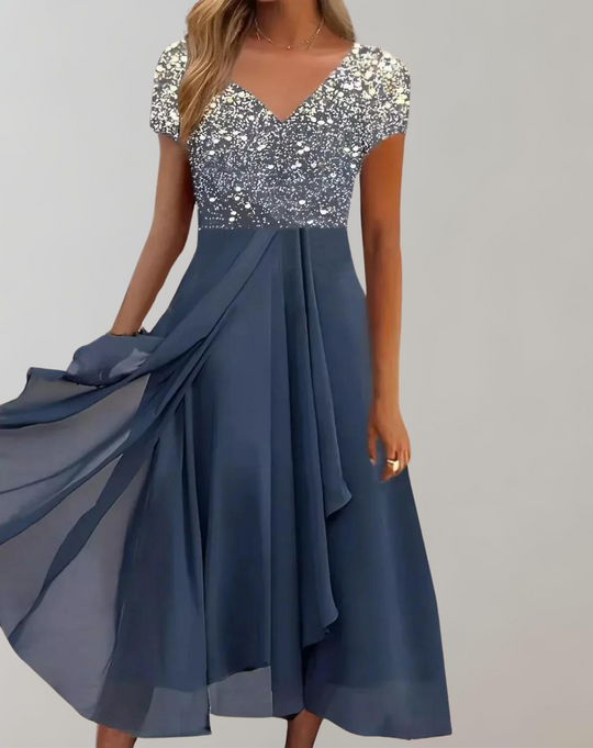 EB | Kleid mit Leuchtenden Blumen Abendkleid für Damen Glänzendes Topkleid