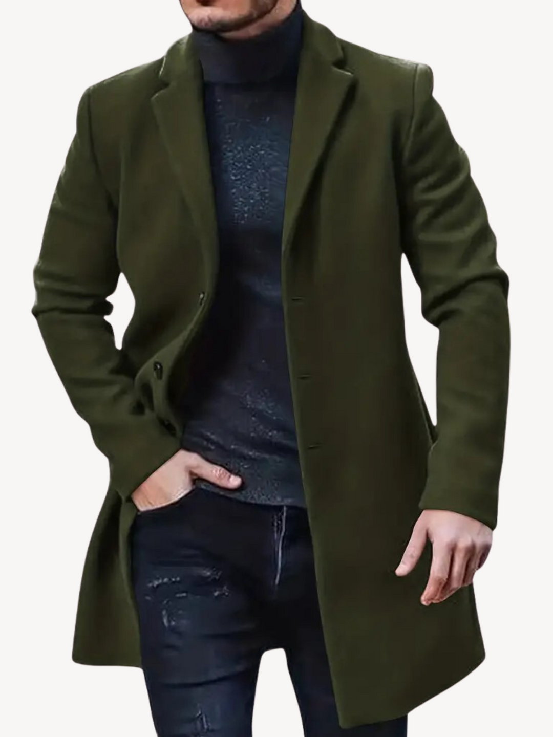 EB | Trench Mantel Maßgeschneiderte Passform Wool Feel Mittlere Länge Reverskragen 3-Knopf-Verschluss