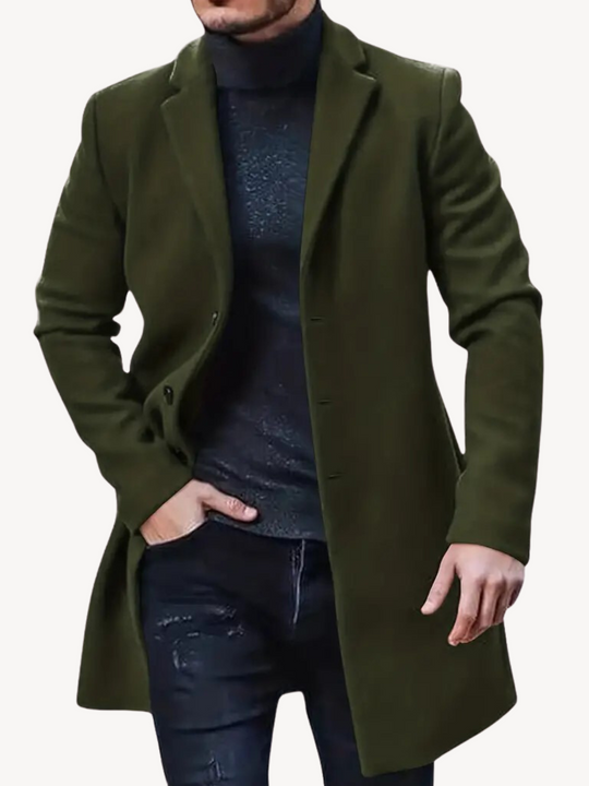 EB | Trench Mantel Maßgeschneiderte Passform Wool Feel Mittlere Länge Reverskragen 3-Knopf-Verschluss