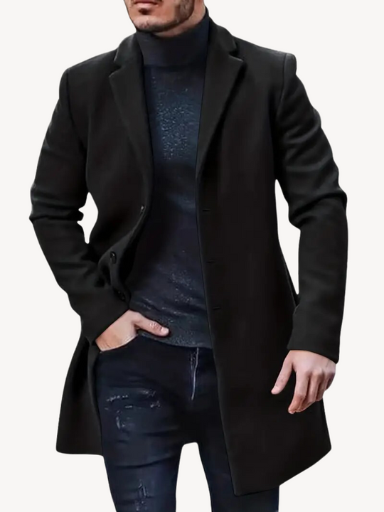 EB | Trench Mantel Maßgeschneiderte Passform Wool Feel Mittlere Länge Reverskragen 3-Knopf-Verschluss