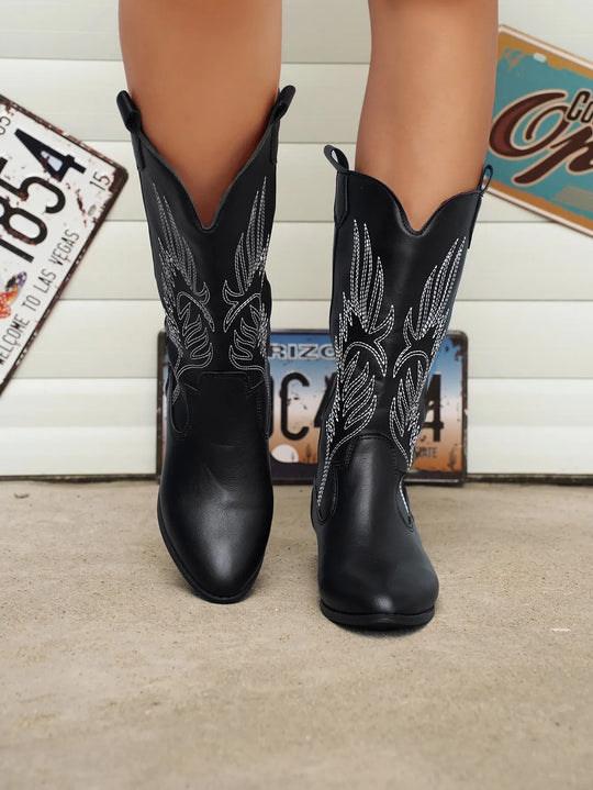 Cowgirl-Stiefel - Frauen Metallic Western Cowboy-Stiefel mit niedrigem Absatz EB