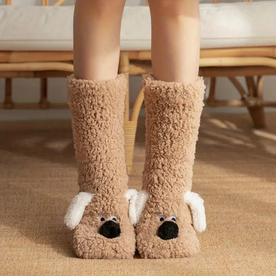 EB | Plüsch rutschfeste Wintersocken mit Tiermuster für Kinder und Erwachsene