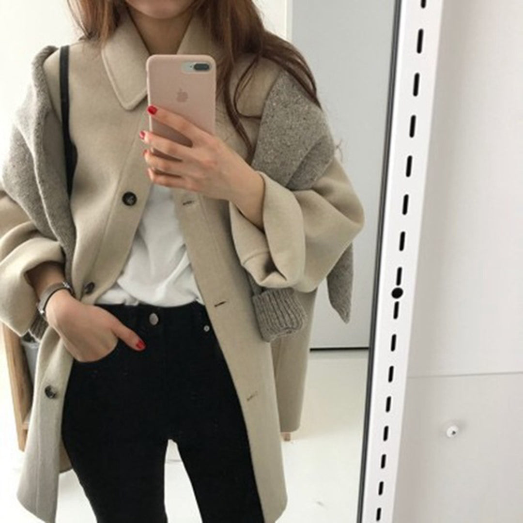 EB | Midikleid Damenmantel mit Knopfverschluss - Lockere Passform, Nicht dehnbar, Winter-Essential