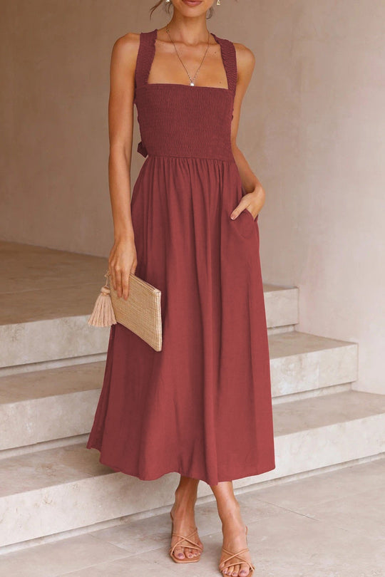 EB | Crisscross Tie-Back Midi Kleid