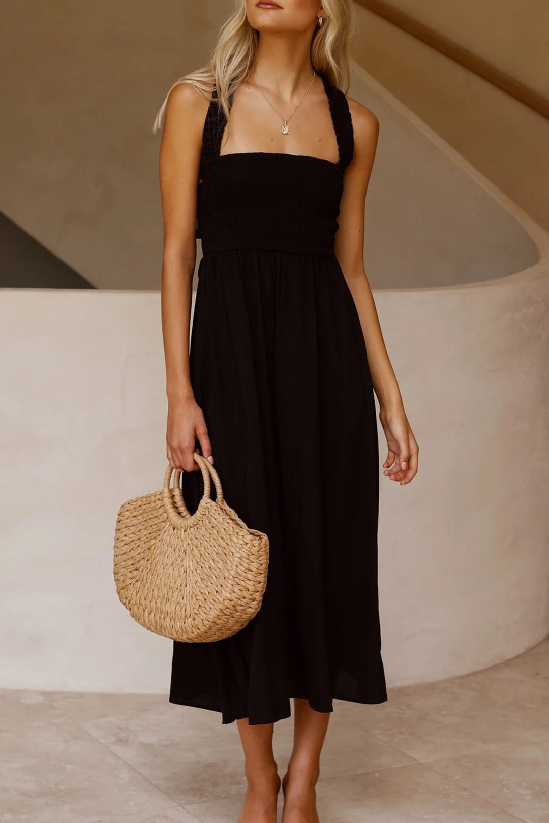 EB | Crisscross Tie-Back Midi Kleid