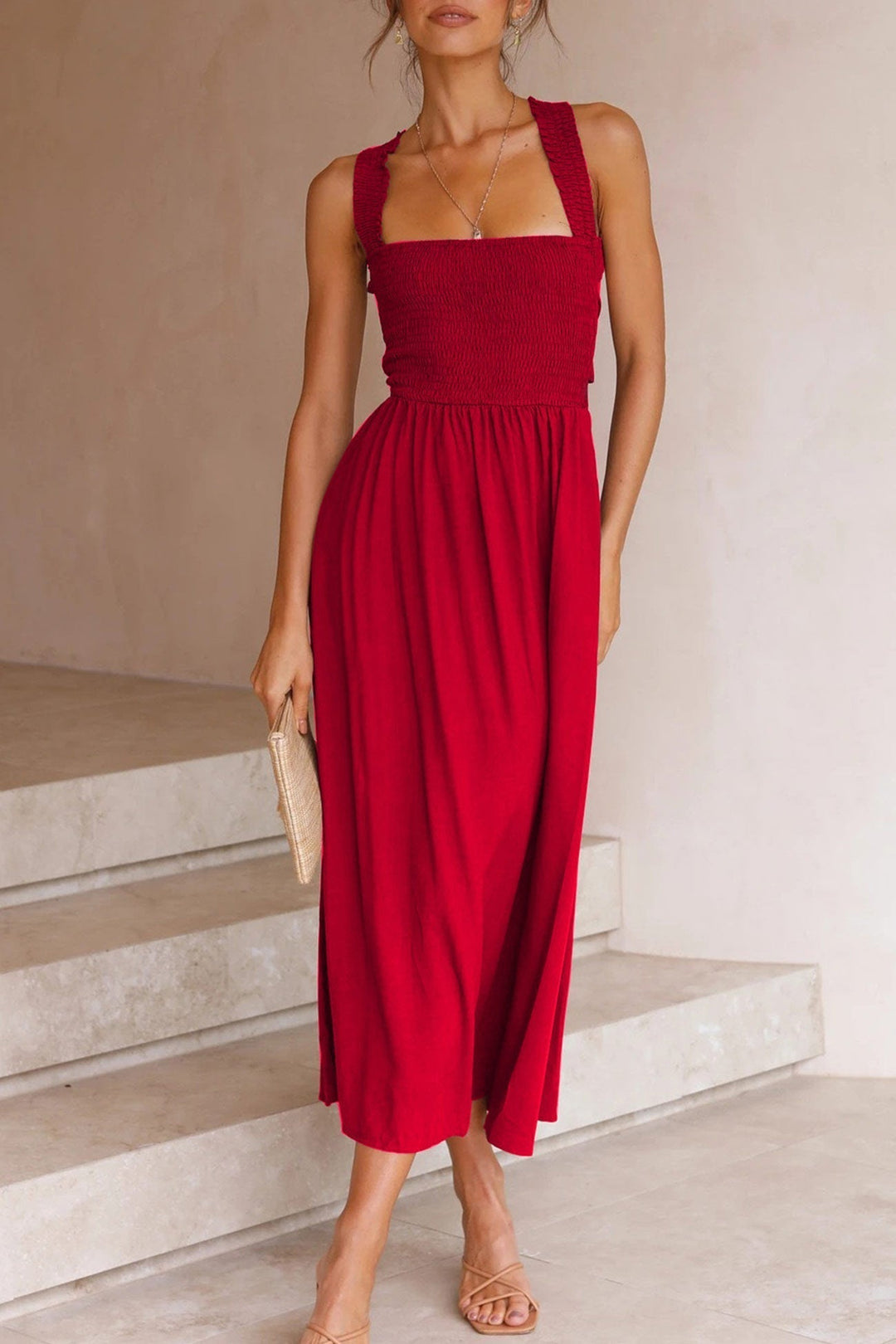 EB | Crisscross Tie-Back Midi Kleid