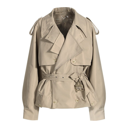 EB | Damen Moderne Gekürzte Trenchcoat mit Langen Ärmeln