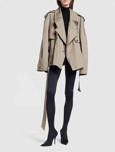 EB | Damen Moderne Gekürzte Trenchcoat mit Langen Ärmeln