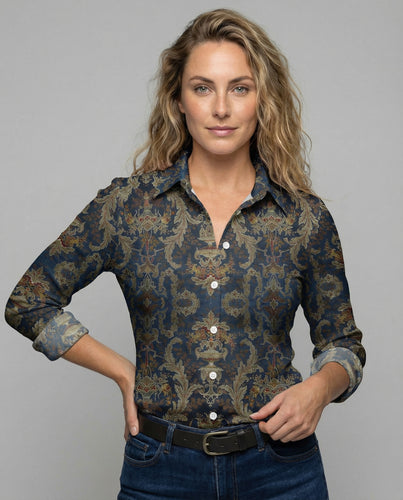 EB | Taillierte Passform Atmungsaktiver Stoff Gemustert Lange Ärmel Knopfverschluss