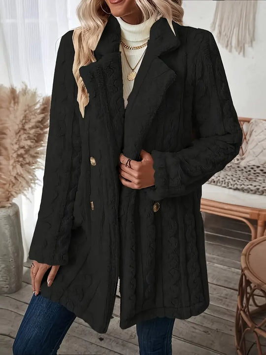 EB | Langer Strickmantel mit Revers für Damen - Winter