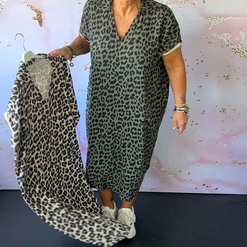 EB | Entspanntes Kleid mit V-Ausschnitt und Leopardenmuster für Damen