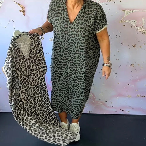 EB | Entspanntes Kleid mit V-Ausschnitt und Leopardenmuster für Damen