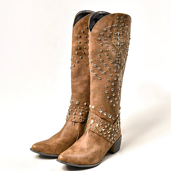 EB | Hohe Stiefel mit Metallnieten und Kobigem Absatz