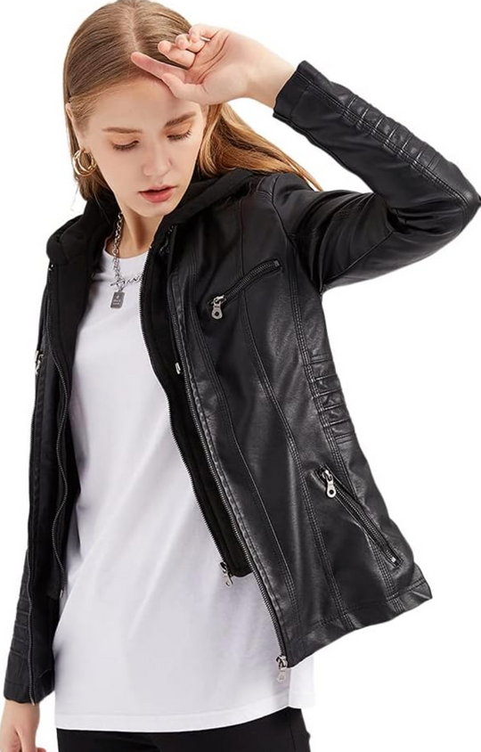 EB | Kurze Herbstjacke mit Kapuze und Reißverschlüssen