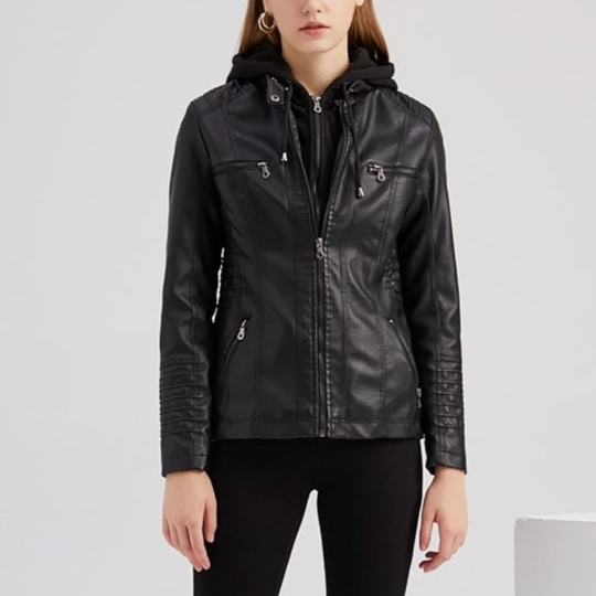 EB | Kurze Herbstjacke mit Kapuze und Reißverschlüssen