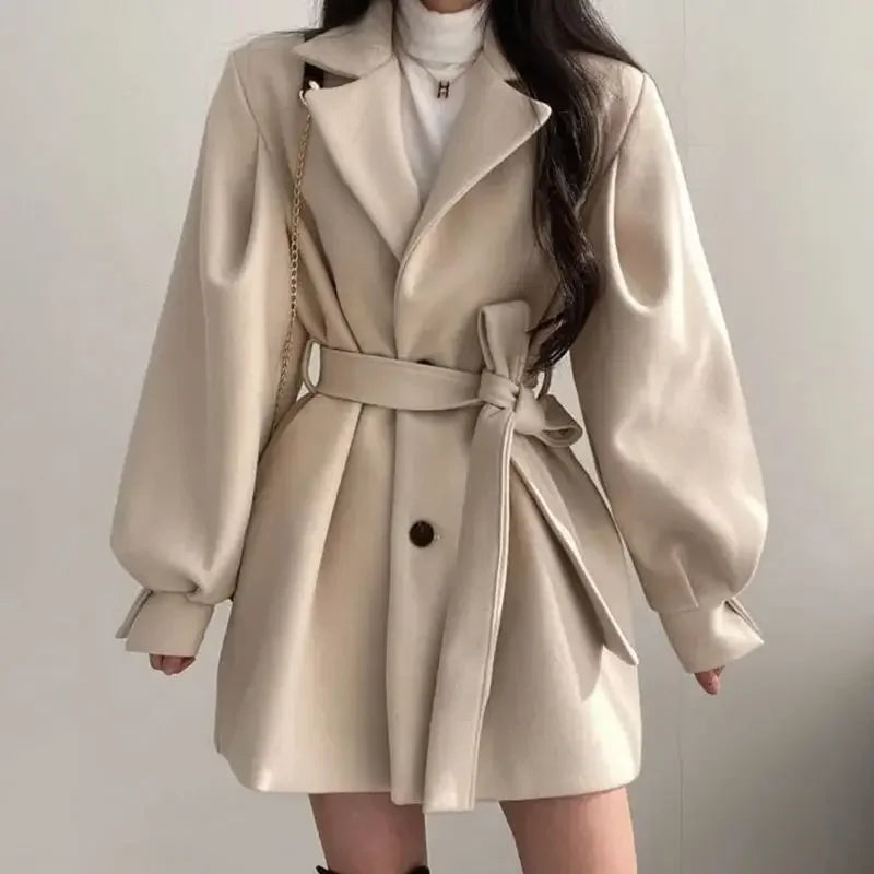 EB | Kurzer Trenchcoat mit Gürtel und Ballonärmeln