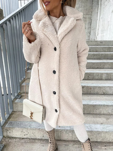 EB | Lange Jacke, Teddylook mit Knöpfen