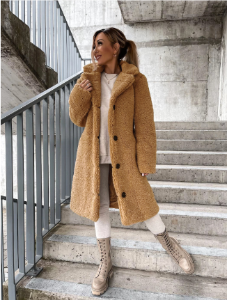EB | Lange Jacke, Teddylook mit Knöpfen