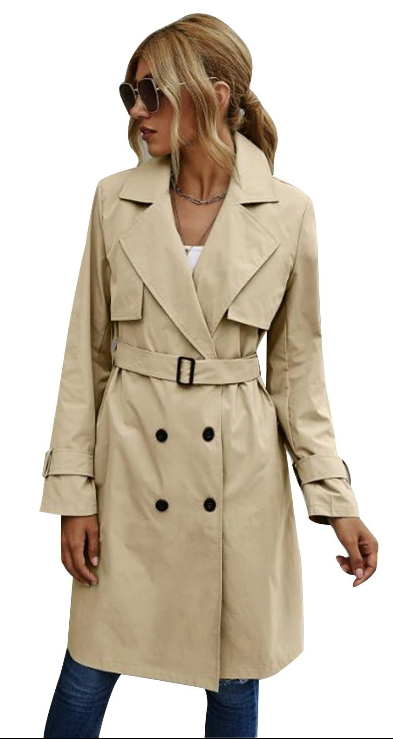 EB | Lange Trenchcoat mit Taillengürtel und Knöpfen