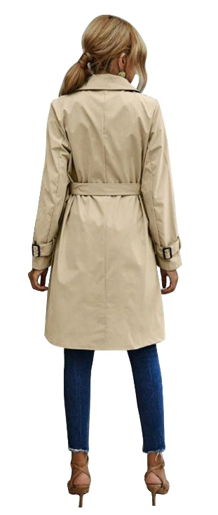 EB | Lange Trenchcoat mit Taillengürtel und Knöpfen