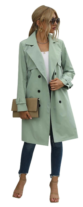 EB | Lange Trenchcoat mit Taillengürtel und Knöpfen