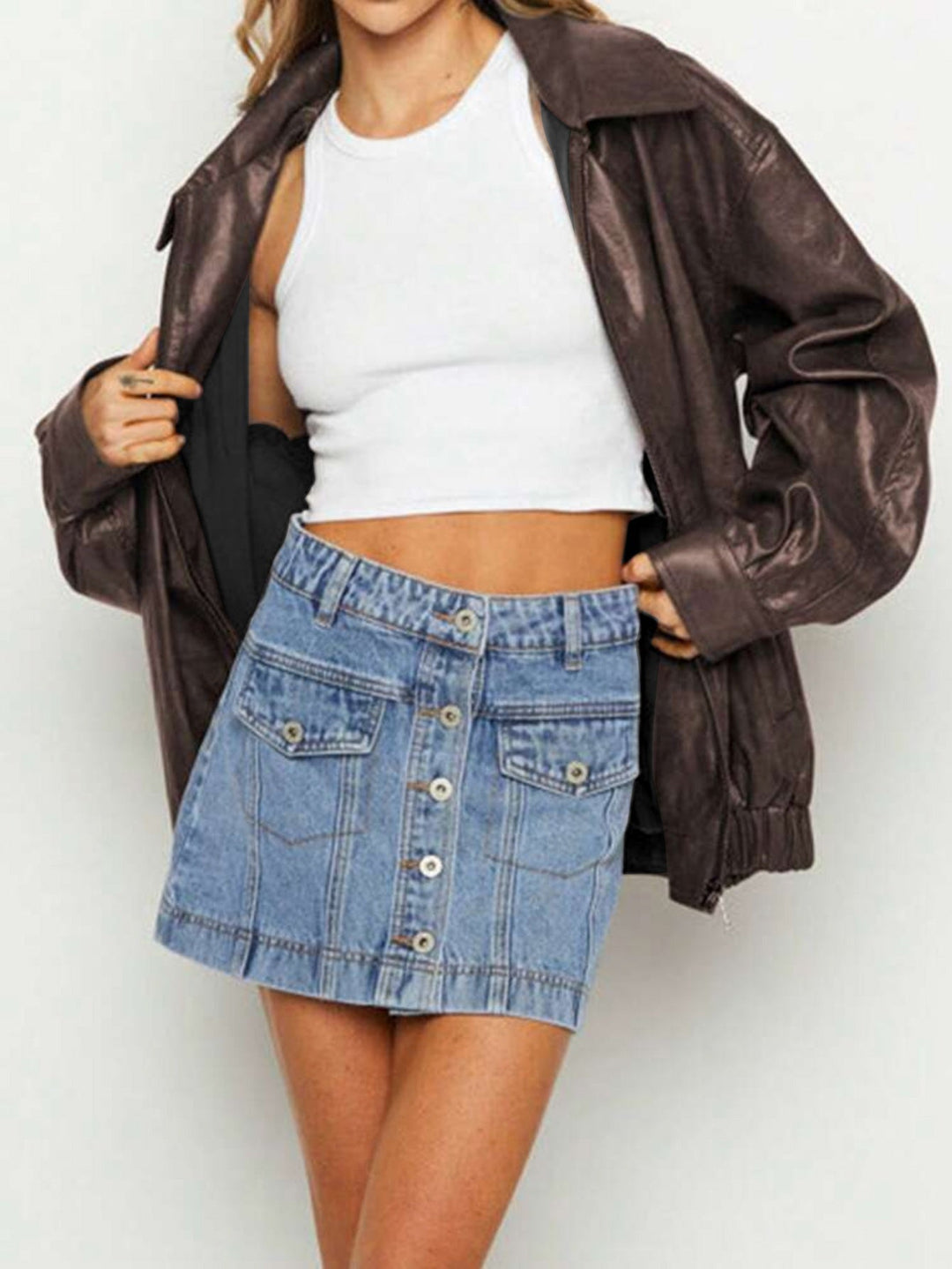 EB | Übergangsjacke Lederlook mit Reißverschluss und Kragen