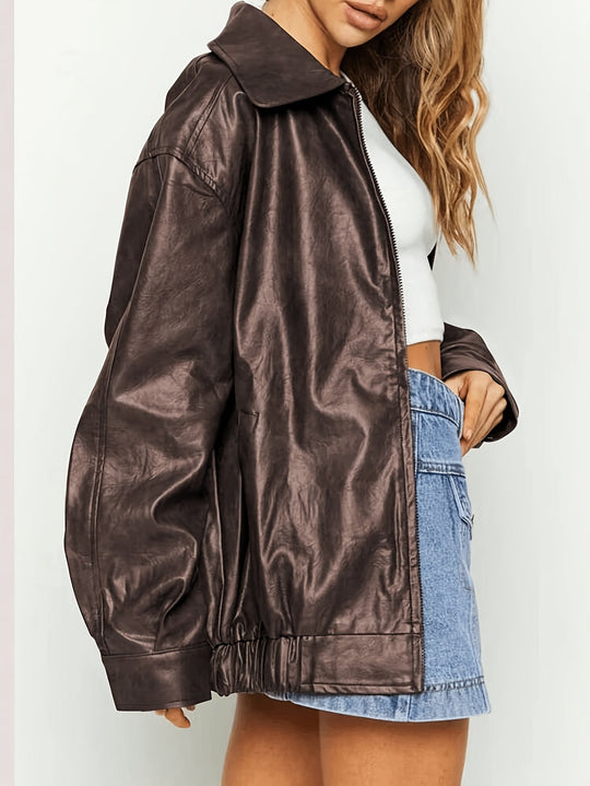 EB | Übergangsjacke Lederlook mit Reißverschluss und Kragen