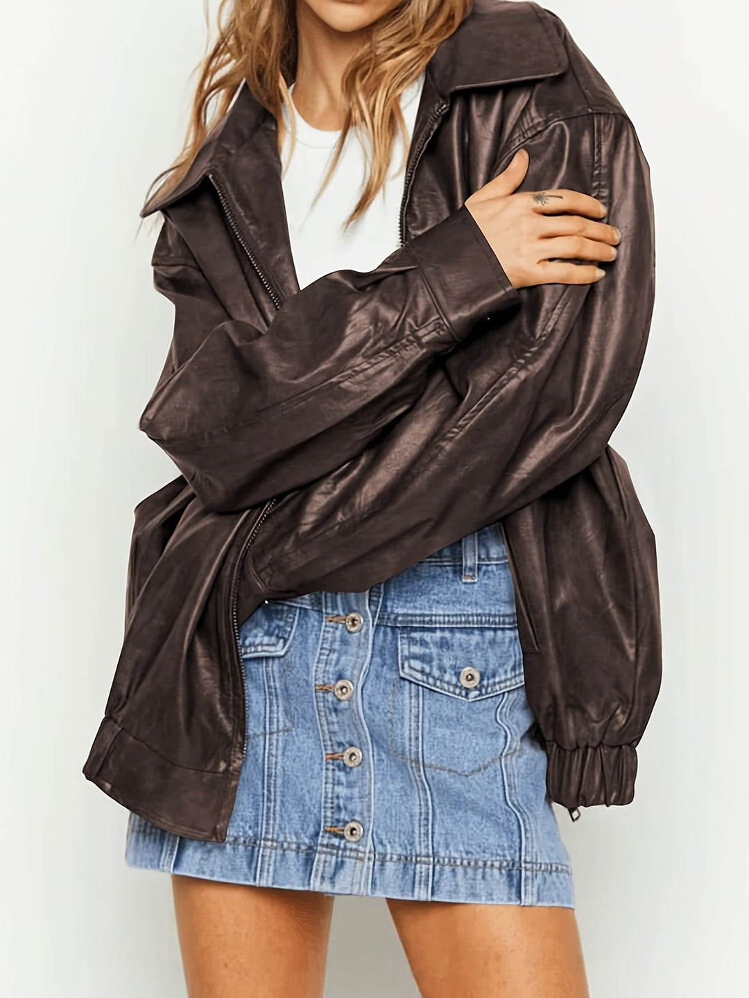 EB | Übergangsjacke Lederlook mit Reißverschluss und Kragen