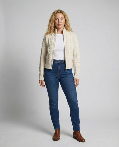 Damen Strickjacke mit hohem Kragen und Reißverschluss EB
